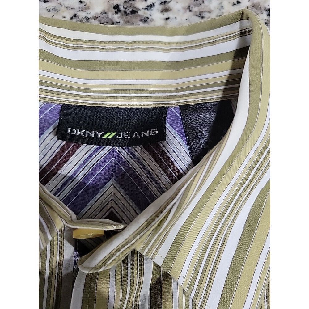Men's DKNY Shirt - Small‎ - Striped - Gold/white - Picture 3 of 7